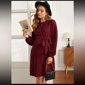 SHEIN Maternity Lantern Sleeve Belted Dress